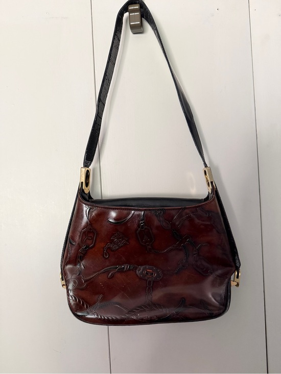 Vintage Handbags - Vintage Equestrian Embossed Leather Shoulder Bag